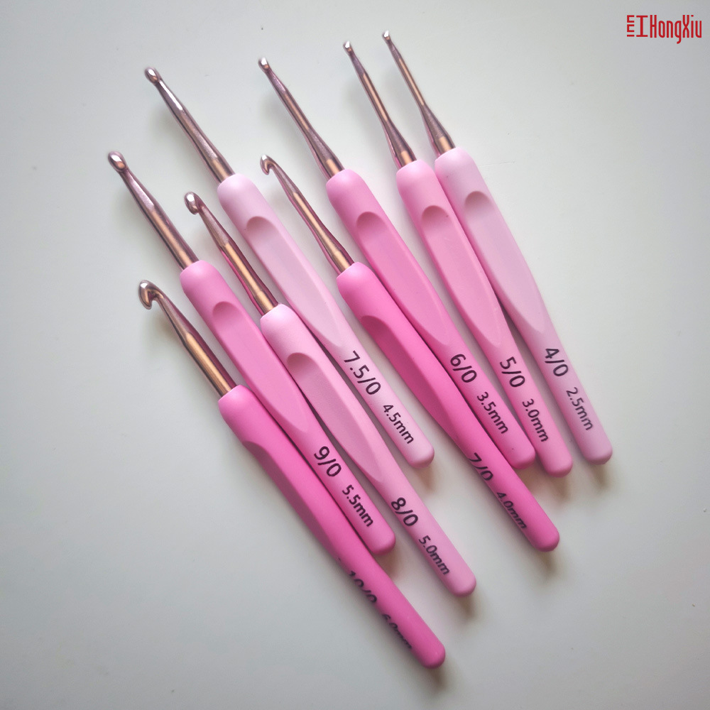 Seleccione estrictamente un conjunto de aguja de crochet de color rosado, aguja de suéter DIY, herramientas de tejer de crochet, paquete de pu puerto de mango suave, aguja de crochet image 3