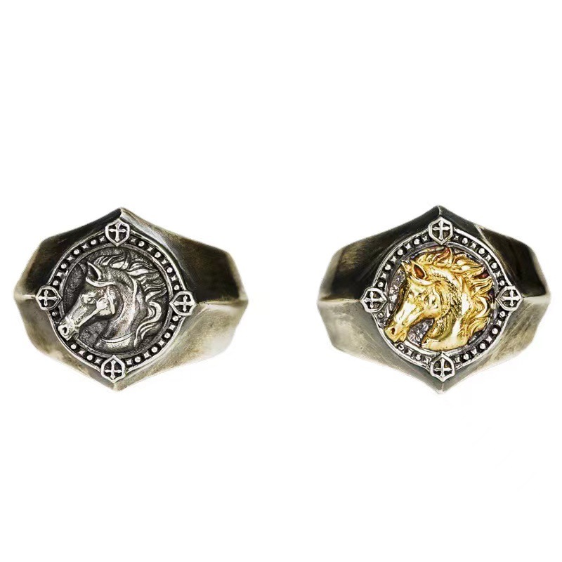 Vintage Medieval Warrior Warhorse Ring For Men Unique Badge Design_voghion.com