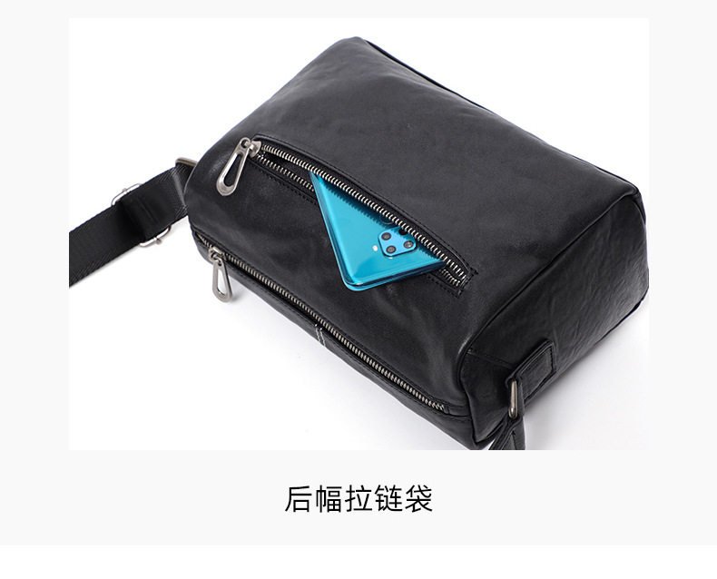 Túi đeo chéo nam da bò thuộc mềm dạng gối 29×11×17 cm — Màu đen chi tiết 8