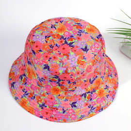 新款渔夫帽女印花双面戴春秋帽子旅行遮阳帽桶帽男盆帽