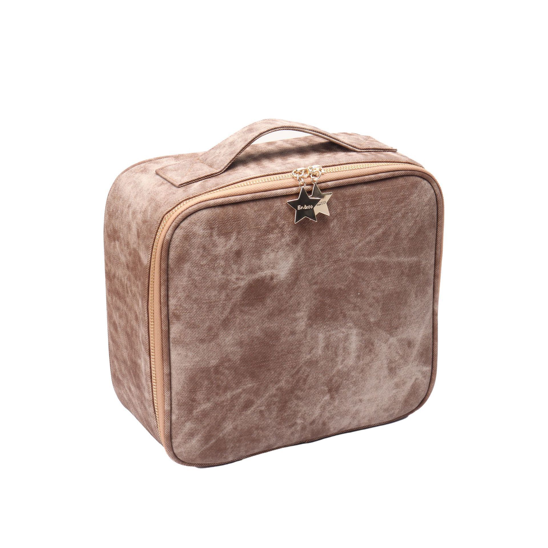 Brown denim pattern led cosmetic case