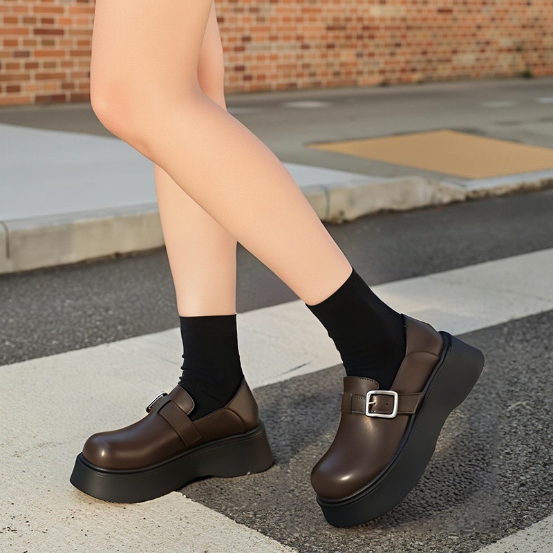 Red popularidad retro cinturón hebilla universal zapatos de cuero para mujeres 2026 primavera nuevo estilo británico con suela gruesa aumentando la altura de los zapatos Lefour image 5
