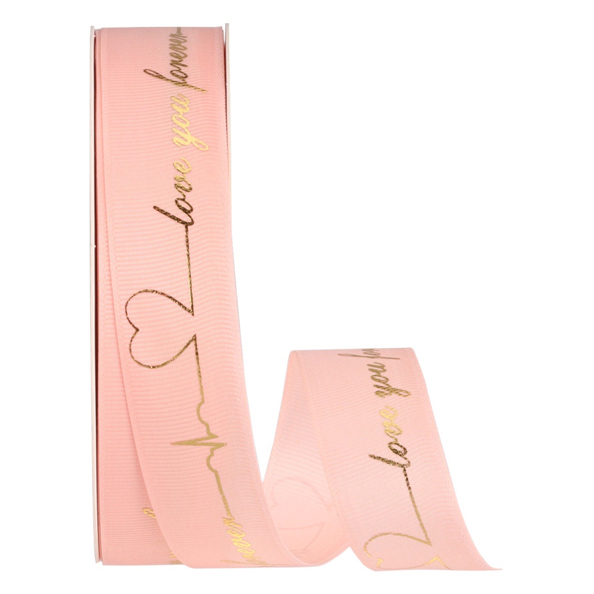 Cinta acanalada con estampado dorado, cinta en forma de corazón para arreglos florales, cinta decorativa, cinta acanalada con diseño de latido del corazón de 2.5 cm, cinta de satén para regalo