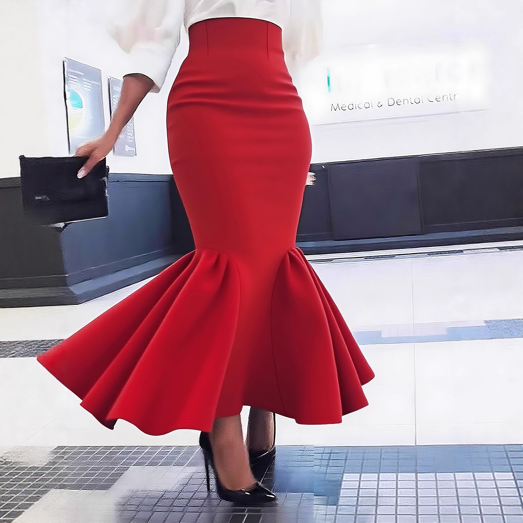 Cross-Border Amazon European and American Clothing Hot Sale Fashion Solid Color Elegant Skirt Women's Hip-Hugging Long Skirt Fishtail Skirt