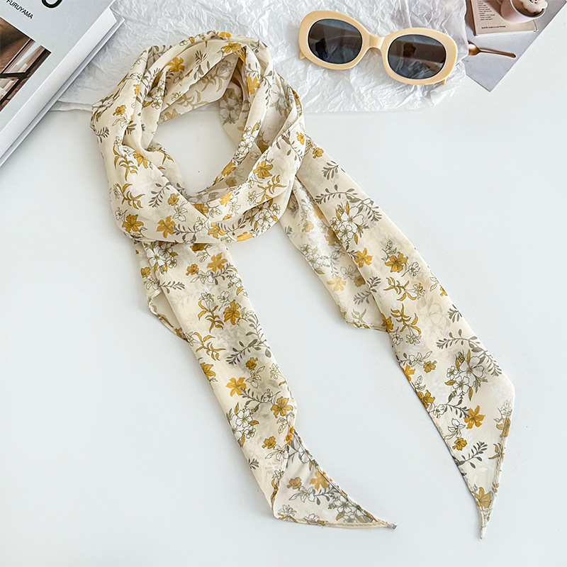 Bufanda de seda, banda larga, sentido de alta calidad, flor de doble cara, sentido de la atmósfera coreana, pañuelo, cinturón para el cabello, bufanda decorativa, bufanda fina, chal