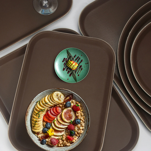 Hotel restaurant thickened anti-slip plastic tray commercial serving tray bar serving tray rectangular round tea tray