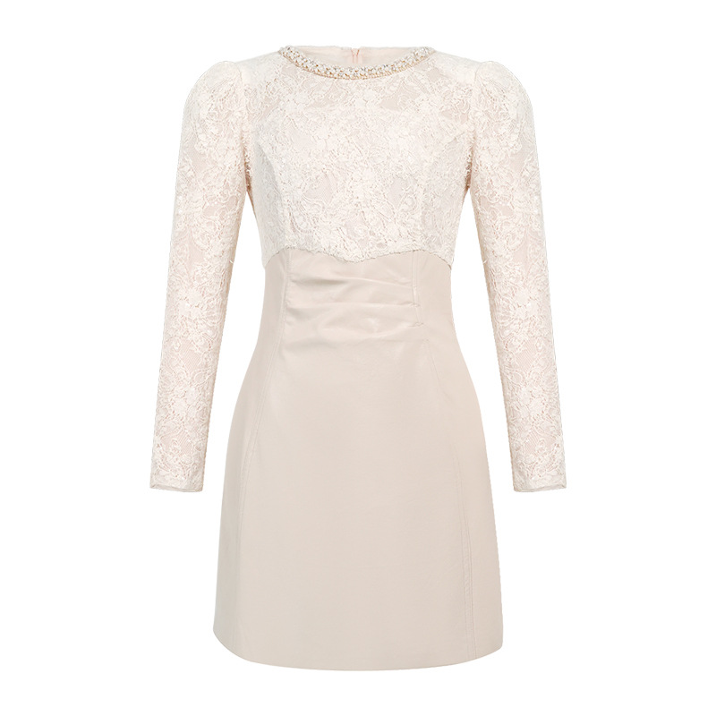 Váy ren kiểu Pháp ôm eo bodycon ngắn thanh lịch — quả mơ