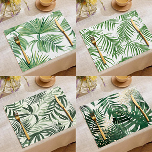 Cross-Border New Product Ins Scandinavian Linen Placemat Plant Print Western Food Table Mat Small Fresh Rectangular Insulation Mat