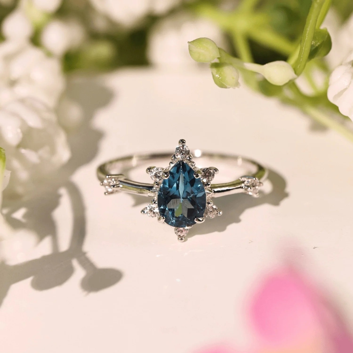 Women's Gender 1 Piece 925 Sterling Silver Tortoise Pear Water Droplets Zircon Rings