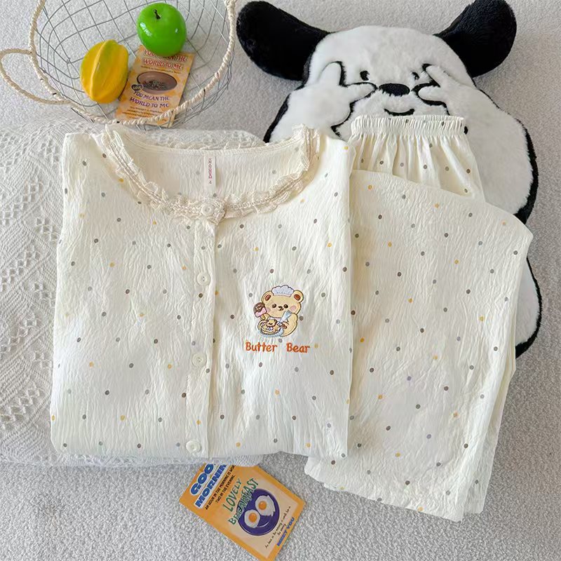 Al por mayor transfronterizo con cojín de pecho encaje KT gato pijama de mujer nubes algodón pantalones de manga larga dibujos animados estudiantes ropa de casa