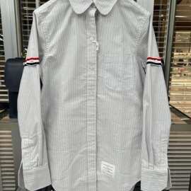 天花板版本现货高品质TB家2025新款织带条纹衬衫宽松版型男女同款