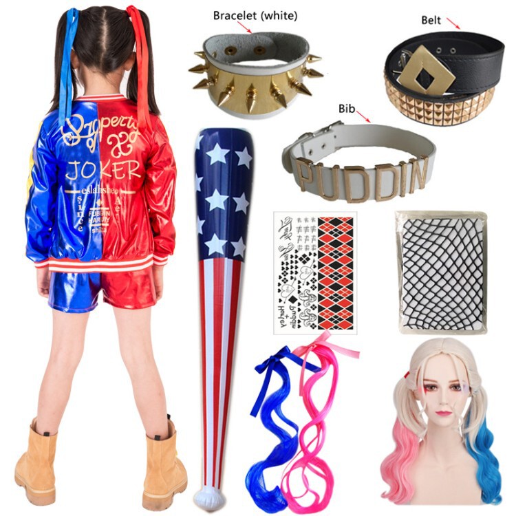 Cross-Border Best-Selling Suicide Squad Harley Quinn Clown Girl Children's Printed Halloween Cosplay Costume Direct Sale Cross-Border Best-Selling Suicide Squad Harley Quinn Clown Girl Children's Printed Halloween Cosplay Costume Direct Sale