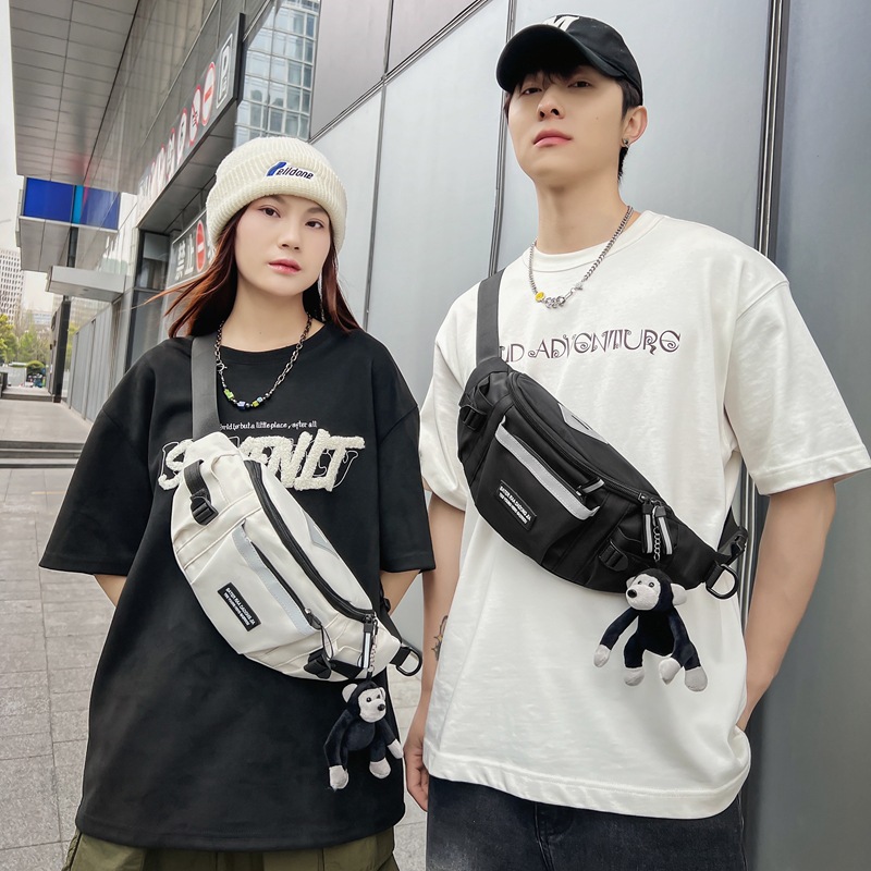 新款胸包男日系原宿工装风运动斜挎包韩国百搭学生骑行单肩腰包潮