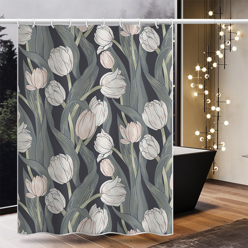 American-style Romantic Rose Hand-painted Floral Hotel Shower Waterproof And Mildew-proof Water-blocking Curtain,_voghion.com