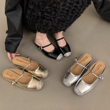韩版一字带玛丽珍单鞋内增高夏季包头外穿法式银色半拖鞋凉拖女鞋