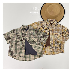 Summer vacation style dress code, Qiqi Emperor children's Korean version children's shirt, thin floral blouses for boys, stylish short-sleeved open jacket