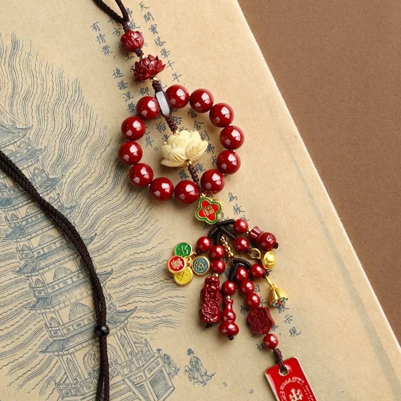 Cinnabar Bodhi Lotus Multi-Treasure Car Pendant Interior Hanging Ornament Zodiac Year Car Decoration Peace Gift