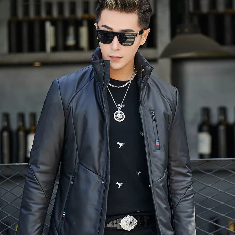 Down jacket, genuine leather