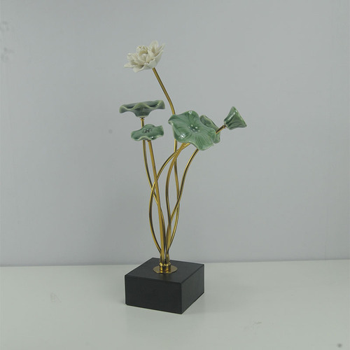 Lotus leaf lotus ornaments light luxury entrance hall office bookcase modern living room TV cabinet wine cabinet home soft furnishings