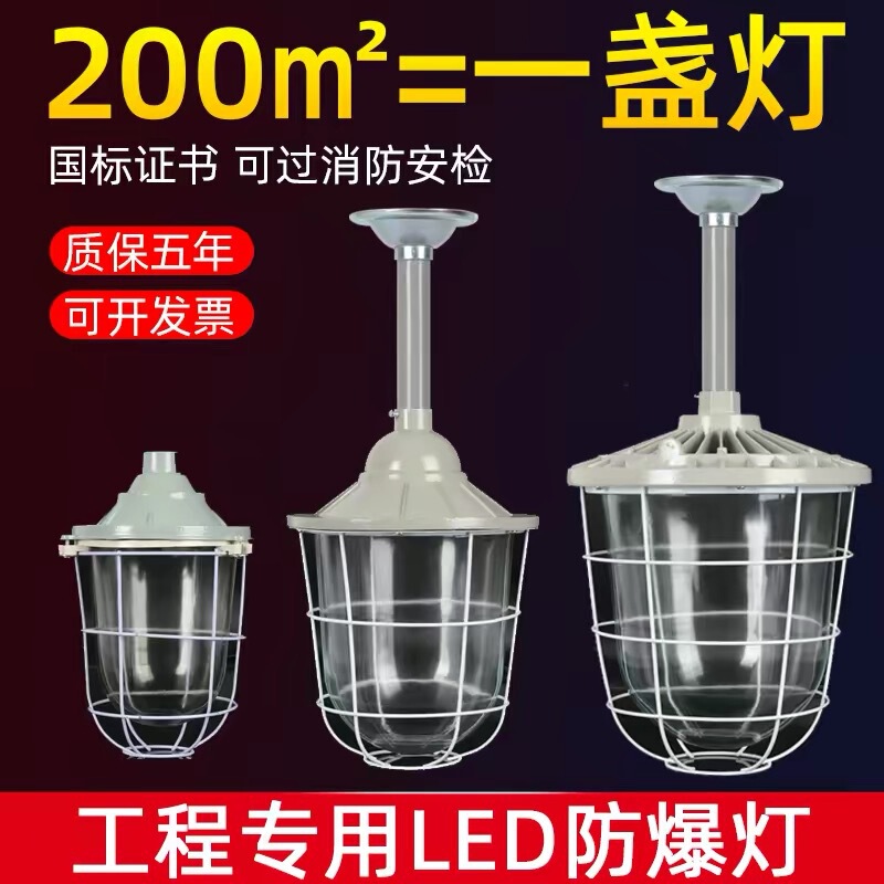 LED explosion-proof lights for workshops, factories, and warehouses, providing dust-proof, fire-resistant, and explosion-proof lighting; explosion-proof lamps meeting national standards, with waterproof and explosion-proof lampshades