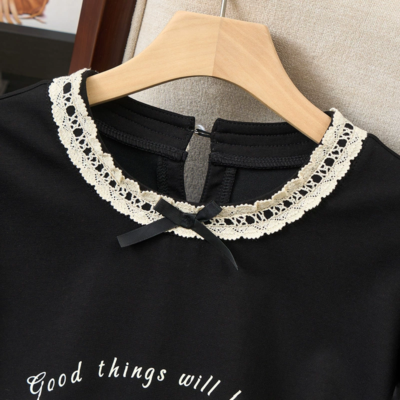 Autumn cute lace long-sleeve with a round collar, plus size
