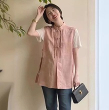 大码新款禅意茶服白色气质上衣设计感小众唐装女装中国风显瘦马甲