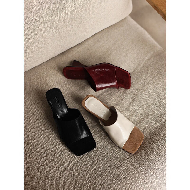 Super Comfortable~ Aesthetic Online~5Cm/Square-Toe Open-Toe Sandals for Women, Minimalist Wedge Heel Slip-Ons for Summer Outdoor Wear