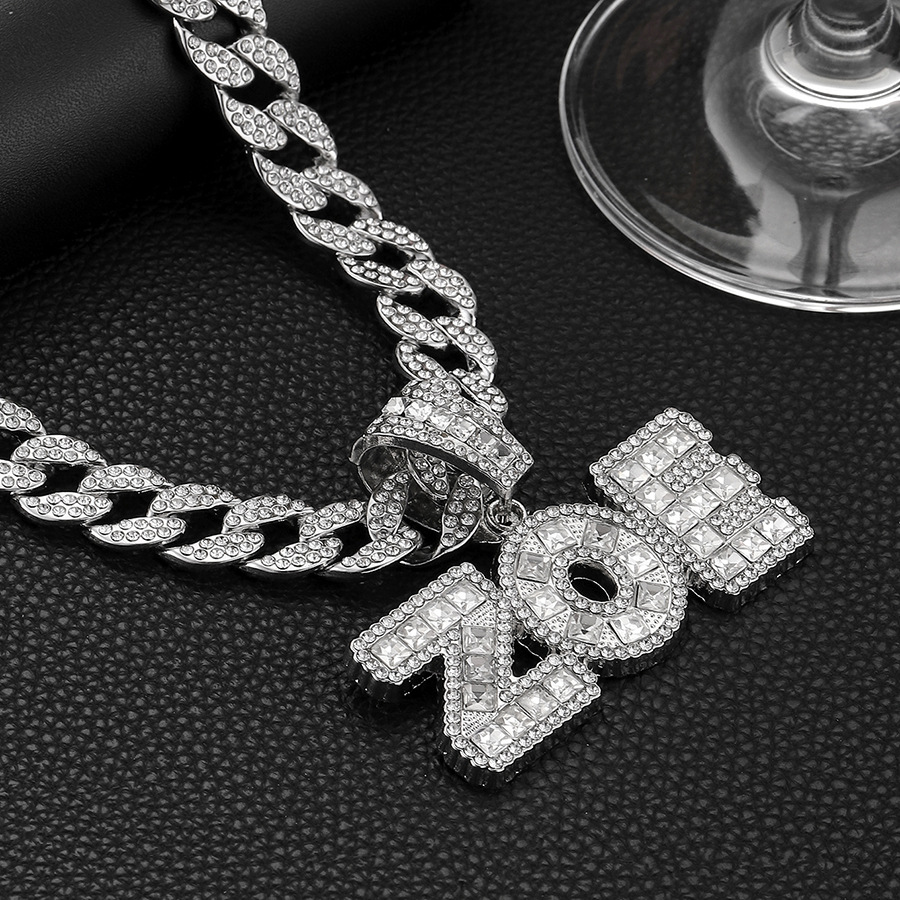 Men's T-square glass diamond letter ZOE INS personalized trendy hip-hop pendant accessory Cuban necklace_voghion.com