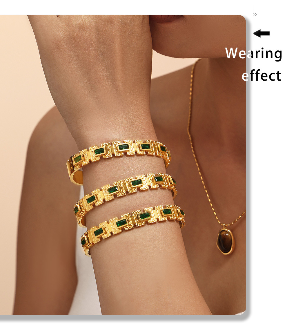 Smaragdgrünes Armband aus Titanstahl mit Retro-Charme, hochwertiger Optik, vielseitigem und einzigartigem Design, farbechtem Schmuck für Damen_voghion.com