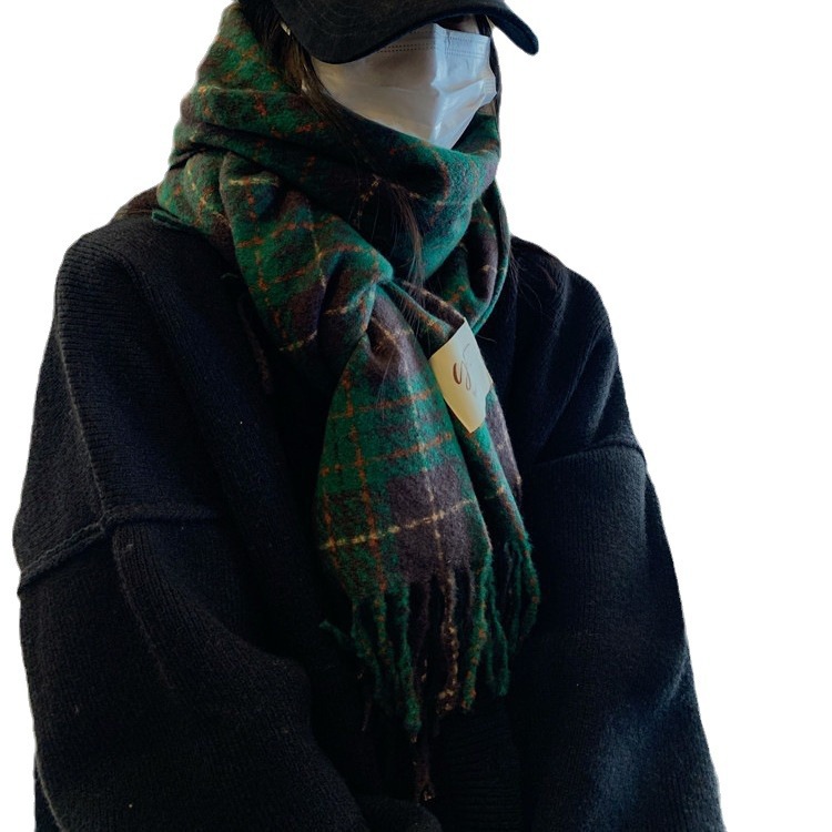 Versión coreana del nuevo producto bufanda a cuadros de cachemira de imitación mujer otoño e invierno bufanda cálida gruesa estudiante bufanda de moda de todo fósforo
