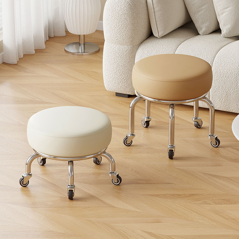 Polia doméstica taburete bajo rueda universal pequeño taburete silencioso rotativo taburete redondo móvil con artefacto moderno y simple