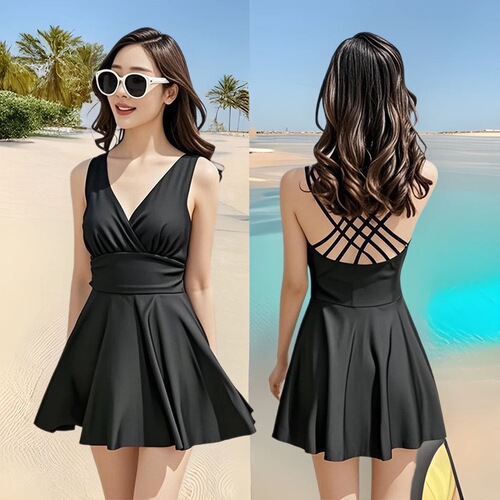 Swimsuit, one-piece, slimming, solid color, conservative, fashionable, fairy-like, backless, suitable for beach and hot spring swimming.