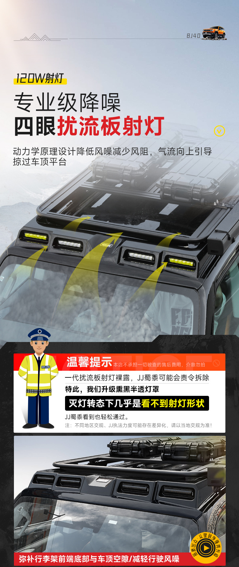 Suitable for the New Bj40 Brabus Roof Luggage Rack Frame Modification Folding Ladder Expansion Platform Spotlight Bj40
