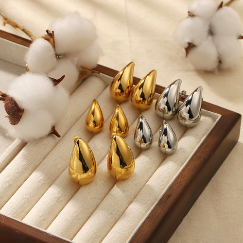 European and American best-selling high-end chubby hollow water drop earrings stainless steel earrings 18k gold geometric earrings earrings