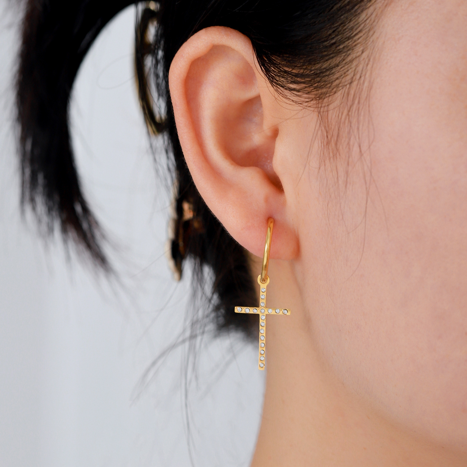 Simple Style Geometric Cross Plating Zircon Stainless Steel Earrings