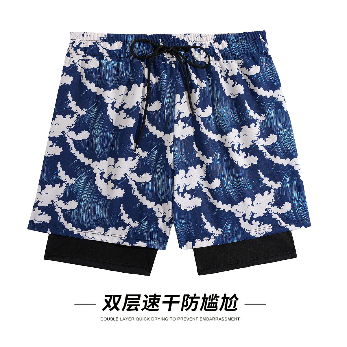 Men's 2026 New Wave-Pattern Swim Trunks, Professional Double-Layer Quick-Drying Anti-Embarrassment Swimwear, Beach Shorts for Swimming