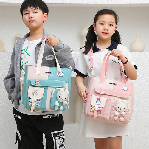 Primary school student document bag, one-shoulder art bag, boys and girls study bag, class portable book bag, children's storage bag