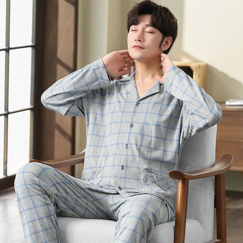 Pijamas de los hombres 100% algodón de primavera y otoño de manga larga 2022 nuevo papá de mediana edad y ancianos más tamaño traje de desgaste para el hogar