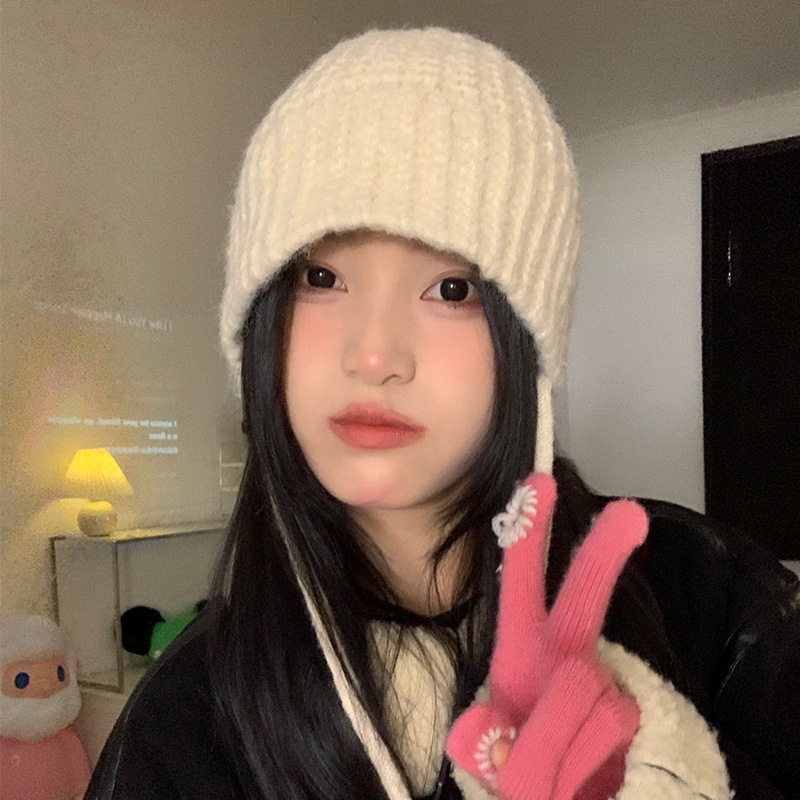 新款渔夫帽女秋冬纯色毛线帽保暖护耳冷帽显脸小堆堆帽百搭针织帽|undefined
