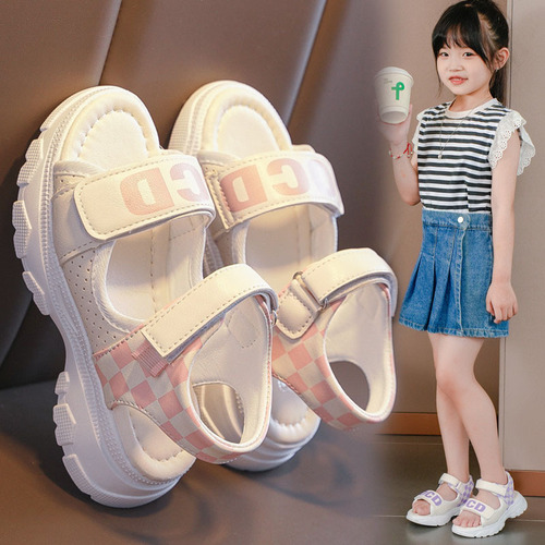 Girls Sandals Summer 2024 New Sports Open-Toe Soft Sole Children's Beach Shoes for Big Children and Little Girls Student Shoes