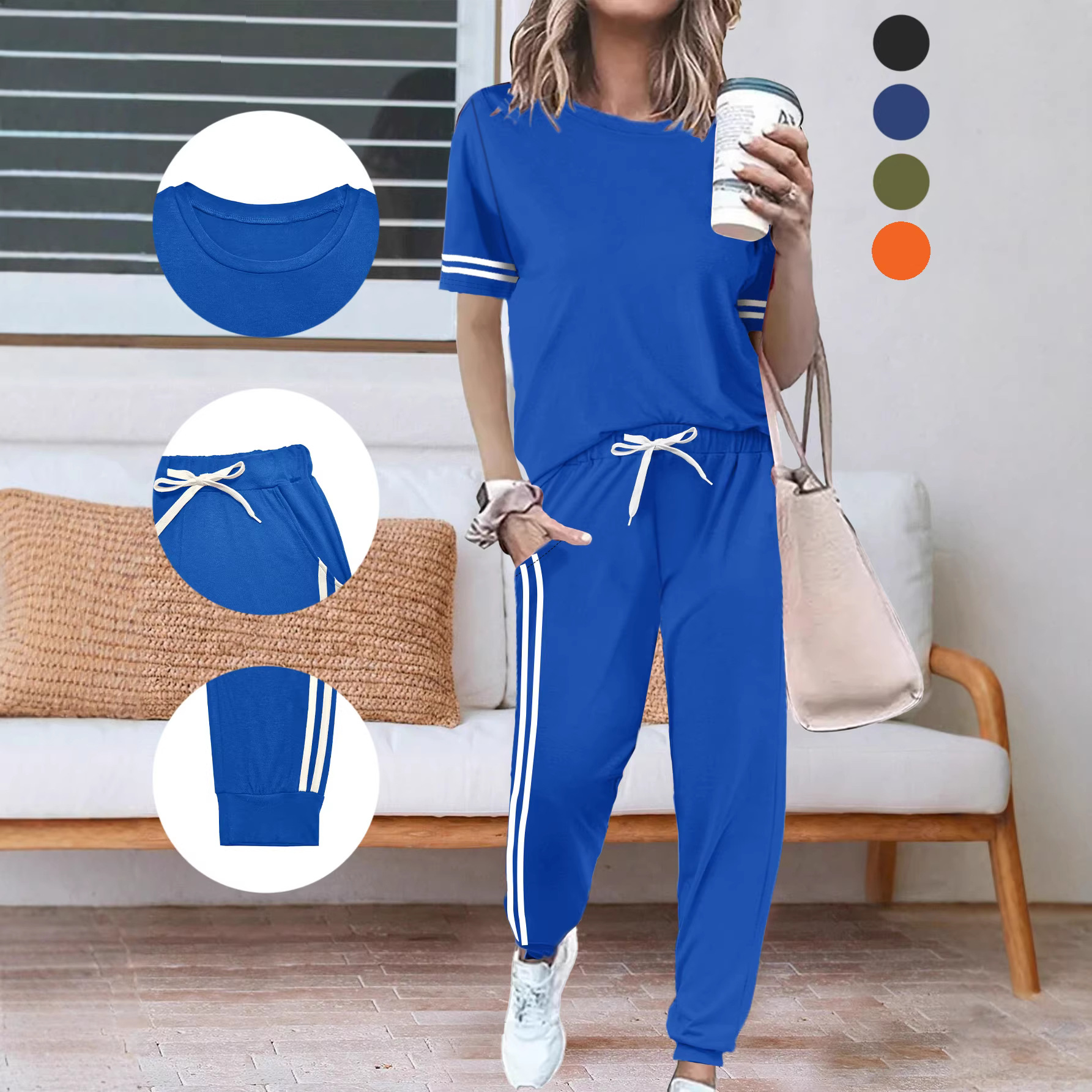 Women's Short Sleeve T-Shirt And Pants Two-Piece Set Casual Comfort Summer Outfit Soft Cotton Blend_ecoleips.com