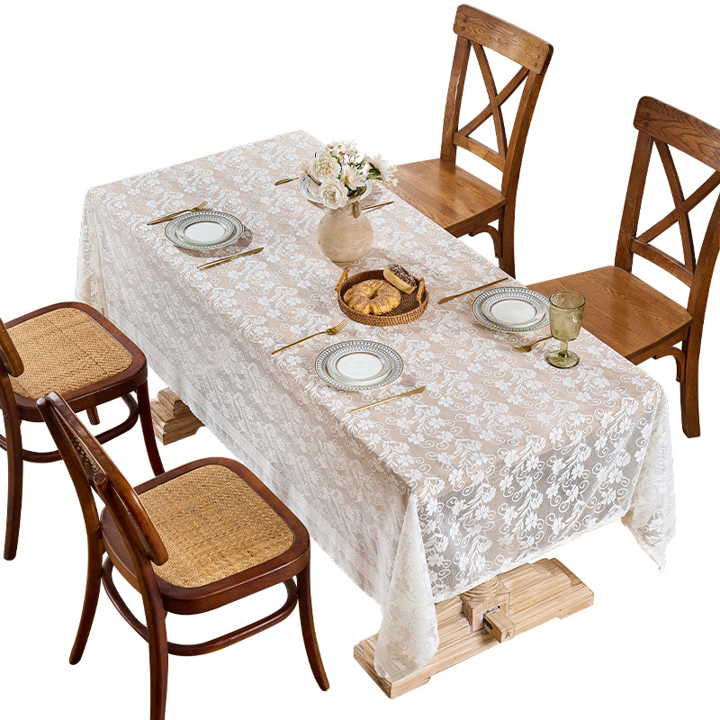 Mantel de encaje pastoral francés posicionamiento mantel de comedor con borlas bordadas, hogar, antideslizante, a prueba de polvo, mesa de centro, ambiente