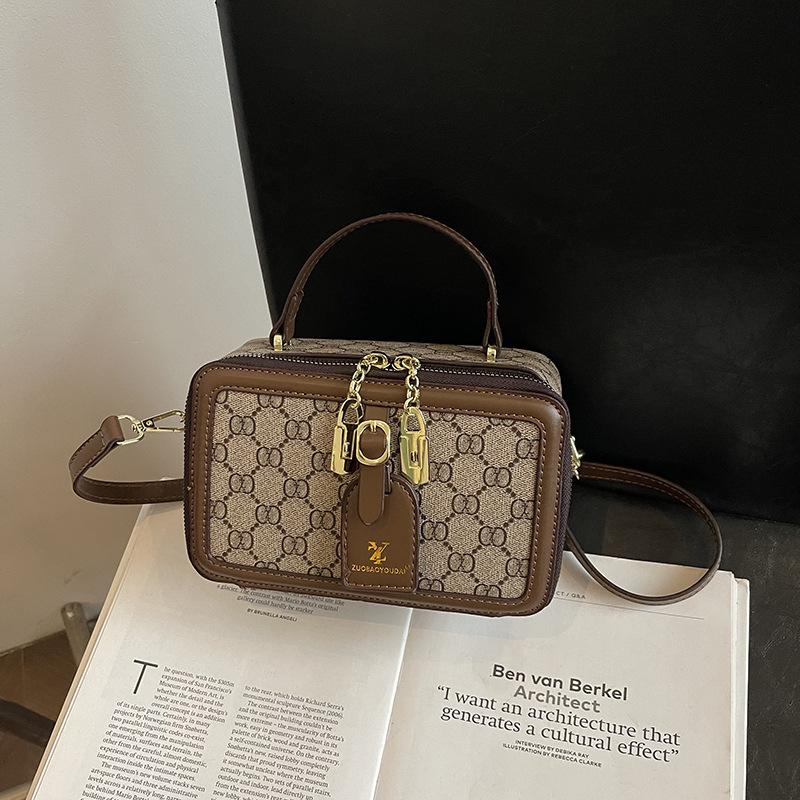 Box For Women 2025 New Printed Retro Handbag Versatile Shoulder Crossbody Small Square Bag Color Block_voghion.com