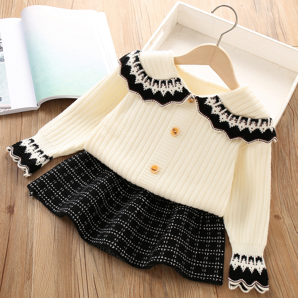Pull pour enfants, nouvelle édition coréenne, petite fille, à la mode, col Polo, Cardigan tricoté deux pièces, 2023_voghion.com