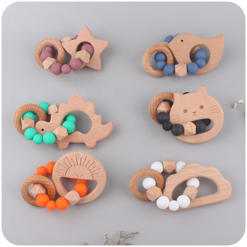 Nuevo bebé suministros de haya animal de dibujos animados chupete clip chupete Cadena de chupete teether traje bebé molar teether juguete