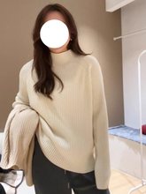 大码慵懒半高领针织毛衣女早秋新款微胖mm宽松遮肉显瘦内搭上衣潮
