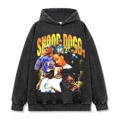 Cross-border American Snoop Dogg Snoop Dogg Print Washed Short Sleeve T-shirt Round Neck Long Sleeve Hoodie