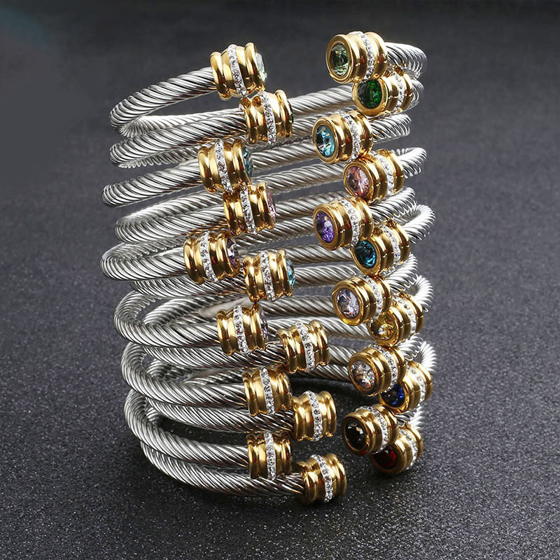 Titanium Steel Bracelet Colorful Diamond Twist Bangle Jewelry Wholesale display picture 7