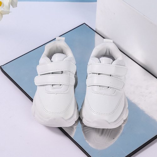 Children's White Sneakers Spring 2026 New Dad Shoes for Boys and Girls, Middle-Size Kids Leather Surface White Sports Shoes