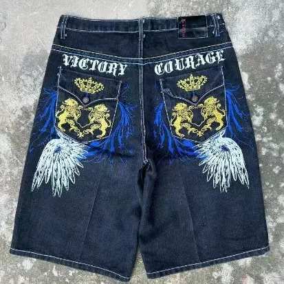 Трансграничная фабрика прямых продаж Y2K джинсовые шорты High Street хип-хоп ретро персонализированный узор дикие свободные шорты